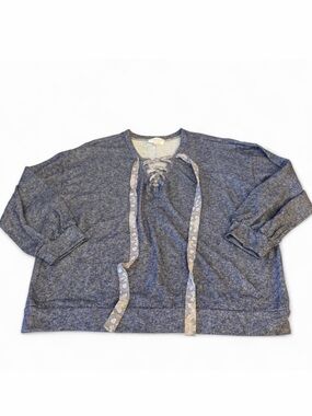 Sugarfox Lace Up Boho Lightweight Sweatshirt Womens 3X Cottage Beach Blue Floral